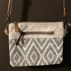 3 for $20 Myra Bag Canvas Cowhide Leather Crossbody Beige Southwestern Purse